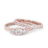 Classic Three-Stone Wedding Set ( Rose Gold )