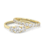 Classic Three-Stone Wedding Set ( Yellow Gold )