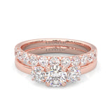 Classic Three-Stone Wedding Set ( Rose Gold )