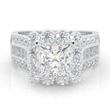 The Princess Halo Cluster Cocktail Ring Platinum-Plated Silver