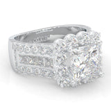 The Princess Halo Cluster Cocktail Ring Platinum-Plated Silver