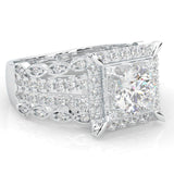 British Style Moissanite Cocktail Ring Platinum-Plated Silver