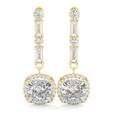 Cushion Cut Moissanite Earrings Yellow Gold 14k