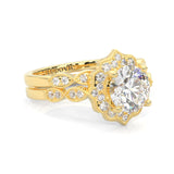 The Antique Halo Moissanite Wedding Set ( Yellow Gold )