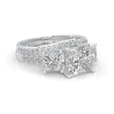 Lumière d'Or Princess Cut Wedding Set (Platinum-Plated Silver)