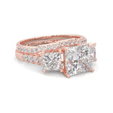 Lumière d'Or Princess Cut Wedding Set (Rose 14k Solid Gold)