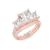 Lumière d'Or Princess Cut Wedding Set (Rose 14k Solid Gold)