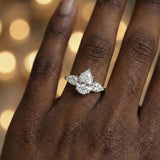 3 Stone Pear Shape Moissanite Engagement Ring (Platinum-Plated Silver)