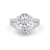 8 Prongs- Oval Moissanite Engagement Ring (Platinum-Plated Silver) (4.5CT - Initial Payment)
