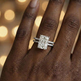 Radiant Hidden Halo Dual Band Moissanite Engagement Ring (14k Solid Gold)