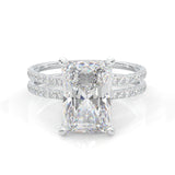 Radiant Hidden Halo Dual Band Moissanite Engagement Ring (14k Solid Gold)