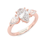 3 Stone Pear Shape Moissanite Engagement Ring ( Rose Gold )