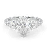 3 Stone Pear Shape Moissanite Engagement Ring (14k Solid Gold)