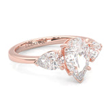 3 Stone Pear Shape Moissanite Engagement Ring ( Rose Gold )