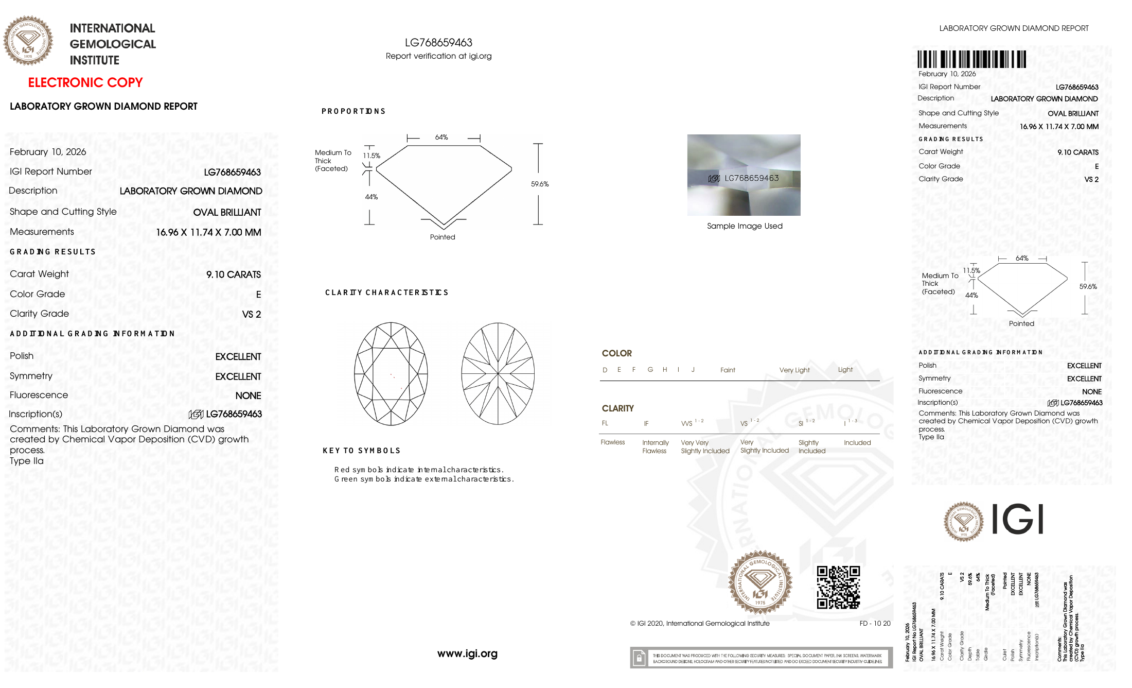 IGI certificate LG768659463: 9.10 ct, E color, VS2 clarity
