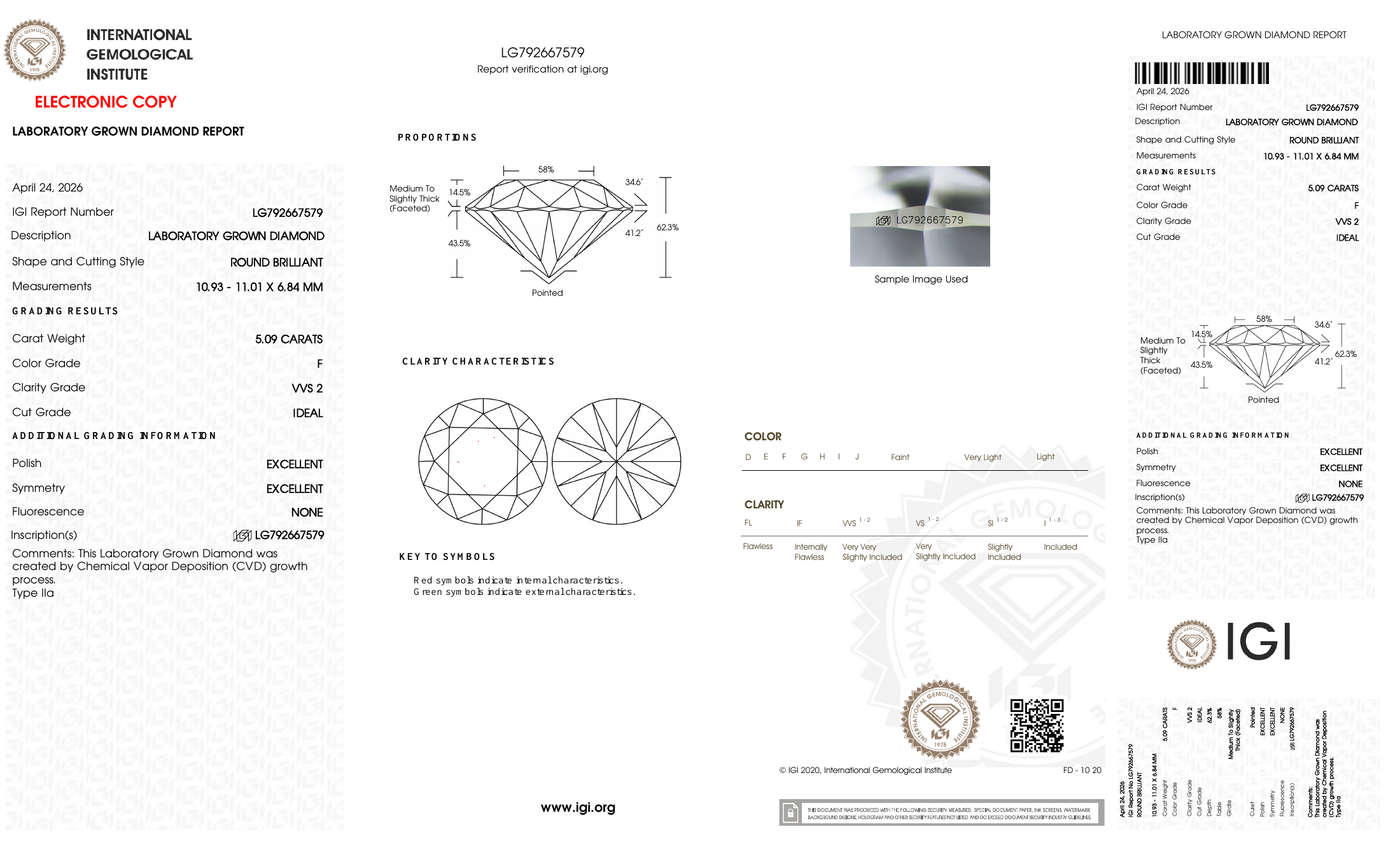 IGI certificate LG792667579: 5.09 ct, F color, VVS2 clarity