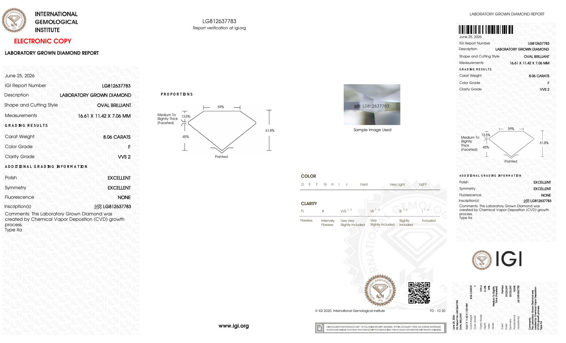 IGI certificate LG812637783: 8.06 ct, F color, VVS2 clarity