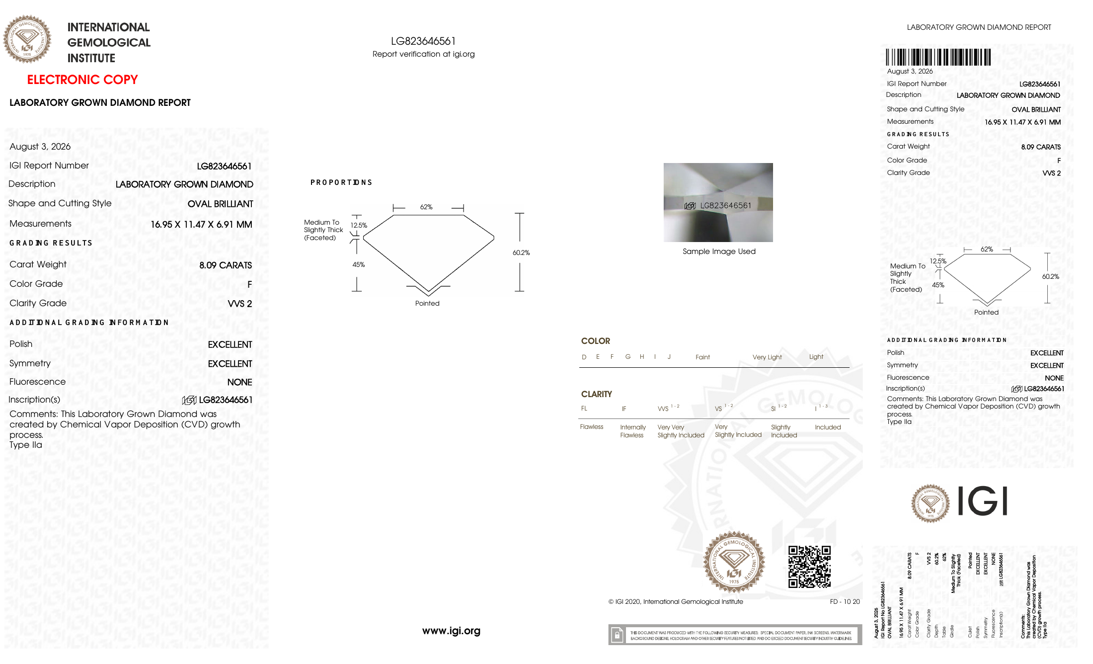 IGI certificate LG823646561: 8.09 ct, F color, VVS2 clarity