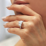 3-Stone Hidden Halo Emerald Cut Moissanite Ring (14k Solid Gold)