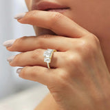 3-Stone Hidden Halo Emerald Cut Moissanite Ring ( 14K Yellow Gold )