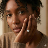 Oval & Pear Moissanite Cathedral 3-Stone Ring (Platinum-Plated Silver)