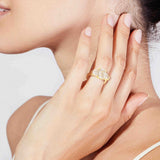 Ludovic Lyra (Three-stone) Moissanite Engagement Ring (8-Carat Main Stone) (Yellow 14k Solid Gold)