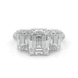 3-Stone Hidden Halo Emerald Cut Moissanite Ring (14k Solid Gold)