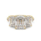 3-Stone Hidden Halo Emerald Cut Moissanite Ring ( 14K Yellow Gold )