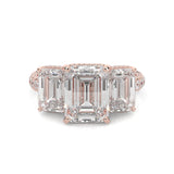 3-Stone Hidden Halo Emerald Cut Moissanite Ring (14K Rose Gold)