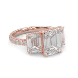 3-Stone Hidden Halo Emerald Cut Moissanite Ring (14K Rose Gold)
