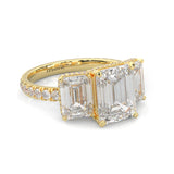 3-Stone Hidden Halo Emerald Cut Moissanite Ring ( 14K Yellow Gold )