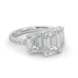 3-Stone Hidden Halo Emerald Cut Moissanite Ring (14k Solid Gold)