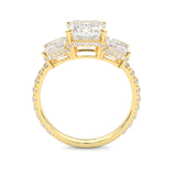 3-Stone Hidden Halo Emerald Cut Moissanite Ring ( 14K Yellow Gold )