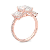 3-Stone Hidden Halo Emerald Cut Moissanite Ring (14K Rose Gold)