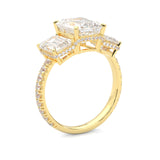 3-Stone Hidden Halo Emerald Cut Moissanite Ring ( 14K Yellow Gold )