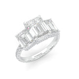 3-Stone Hidden Halo Emerald Cut Moissanite Ring (14k Solid Gold)