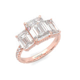3-Stone Hidden Halo Emerald Cut Moissanite Ring (14K Rose Gold)