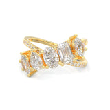 Twisted Mixed-Cut Moissanite Cluster Ring ( 14K Yellow Gold )