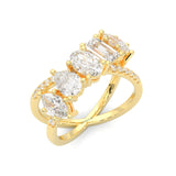 Twisted Mixed-Cut Moissanite Cluster Ring ( 14K Yellow Gold )