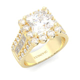 The Princess Halo Cluster Engagement Ring ( Yellow Gold 14K )