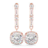 Cushion Cut Moissanite Earrings Rose Gold 14k