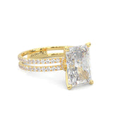 Radiant Hidden Halo Dual Band Moissanite Engagement Ring  (Yellow 14k Solid Gold)