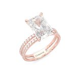 Radiant Hidden Halo Dual Band Moissanite Engagement Ring (Rose 14k Solid Gold)