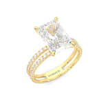 Radiant Hidden Halo Dual Band Moissanite Engagement Ring  (Yellow 14k Solid Gold)
