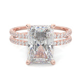 Radiant Hidden Halo Dual Band Moissanite Engagement Ring (Rose 14k Solid Gold)