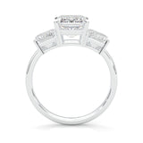 Three Stones Emerald Cut Moissanite Engagement Ring - Platinum-Plated Silver