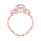 Three Stones Emerald Cut Moissanite Engagement Ring ( Rose Gold )
