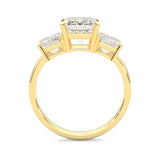 Three Stones Emerald Cut Moissanite Engagement Ring ( Yellow Gold 14K )