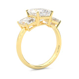 Three Stones Emerald Cut Moissanite Engagement Ring ( Yellow Gold 14K )