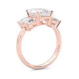Three Stones Emerald Cut Moissanite Engagement Ring ( Rose Gold )